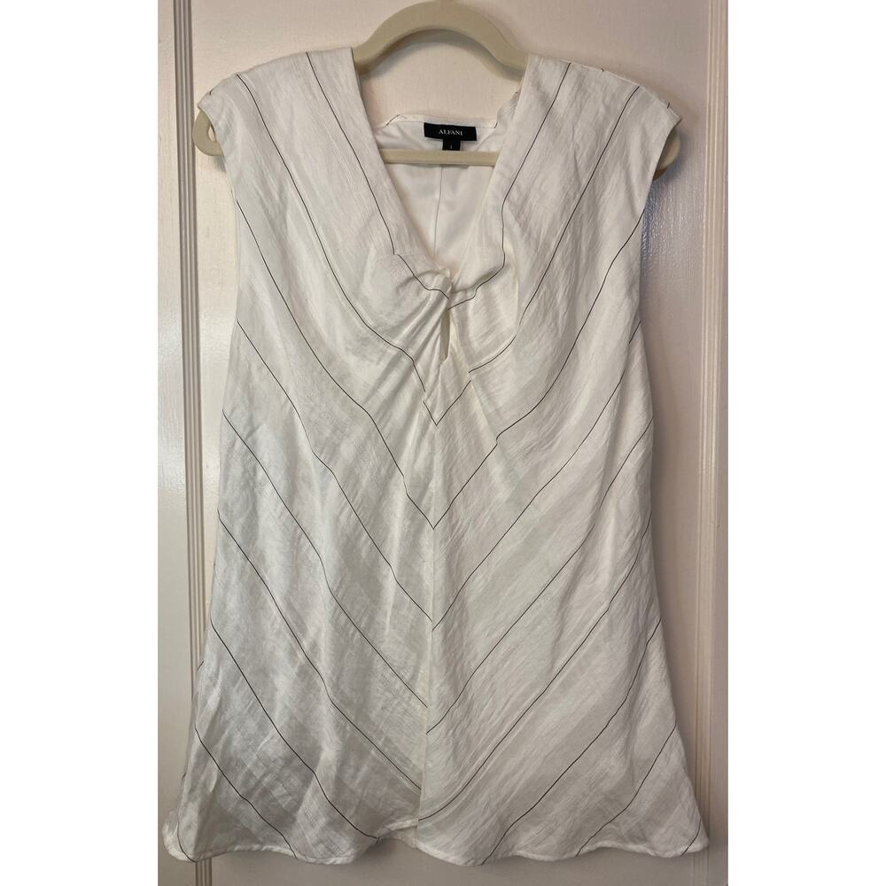ALFANI White Black Pinstripe Sleeveless Top Tank Double Knot Peep Hole Large